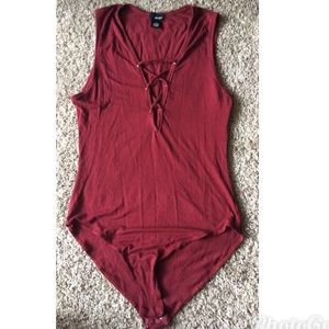 Red Body suit with crossing detail